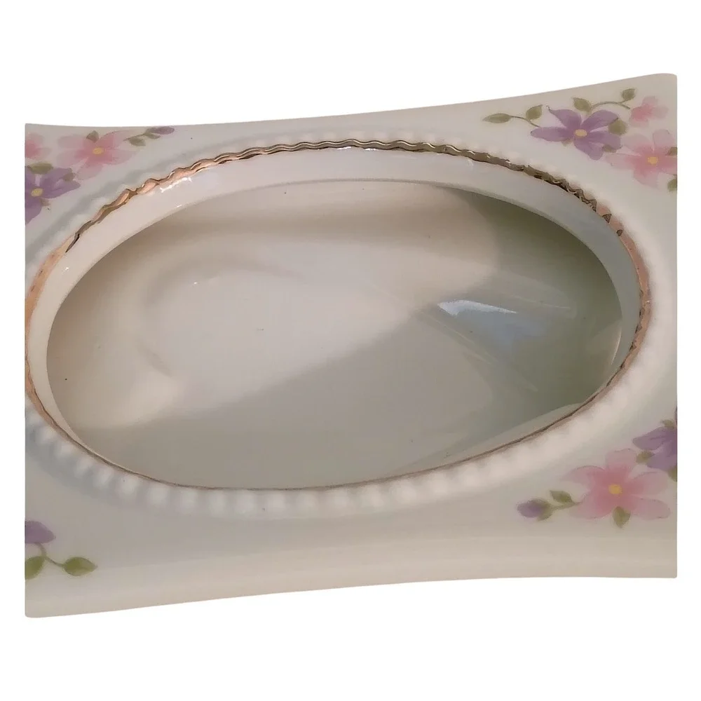 Paul Sebastian 1990 Vintage Ceramic Floral Picture Frame Gold Trim Heart Back